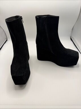 Jeffrey Campbell Black Suede Leather Platform Wedge Ankle Boots 7